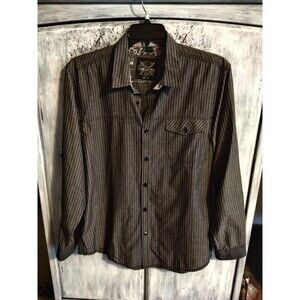 Drill men's pin stripe Collared button down top Xl Gray